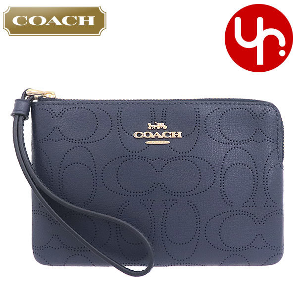 Yahoo! Yahoo!ショッピング(ヤフー ショッピング)コーチ COACH 小物 ポーチ F02961 2961 ミッドナイト パフォレイテッド シグネチャー レザー コーナー ジップ リストレット アウトレット レディース