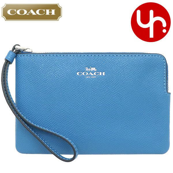 Yahoo! Yahoo!ショッピング(ヤフー ショッピング)コーチ COACH 小物 ポーチ F58032 58032 ビビッドブルー ラグジュアリー クロスグレーン レザー コーナー ジップ リストレット アウトレット レディース