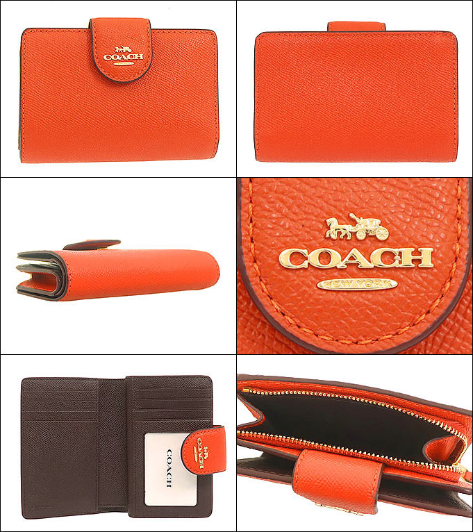 コーチ COACH 財布 二つ折り財布 F06390 6390 マンゴー ラグジュアリー クロスグレーン レザー ミディアム コーナー ジップ  ウォレット アウトレット レディース