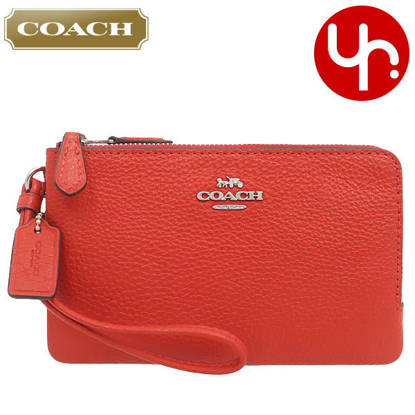 Yahoo! Yahoo!ショッピング(ヤフー ショッピング)コーチ COACH 小物 ポーチ F06649 6649 ブライトポピー ラグジュアリー ペブルド レザー ダブル コーナー ジップ リストレット アウトレット レディース