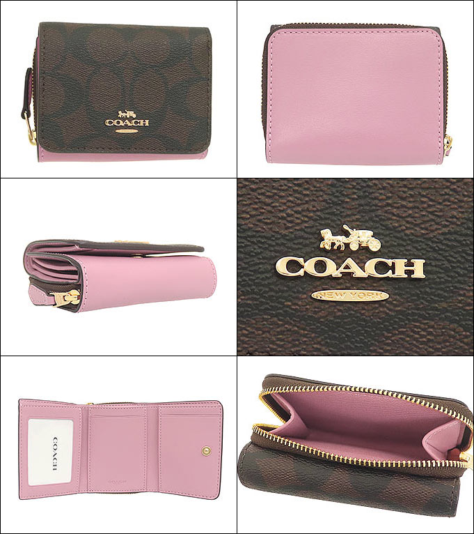 コーチ COACH 財布 三つ折り財布 F07331 7331 ブラウン×トゥルーピンク