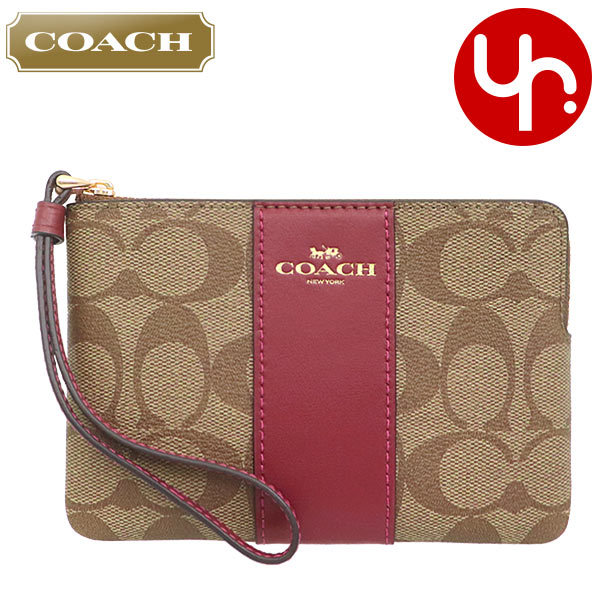 Yahoo! Yahoo!ショッピング(ヤフー ショッピング)コーチ COACH 小物 ポーチ F58035 58035 カーキ×チェリー シグネチャー PVC レザー コーナー ジップ リストレット アウトレット レディース