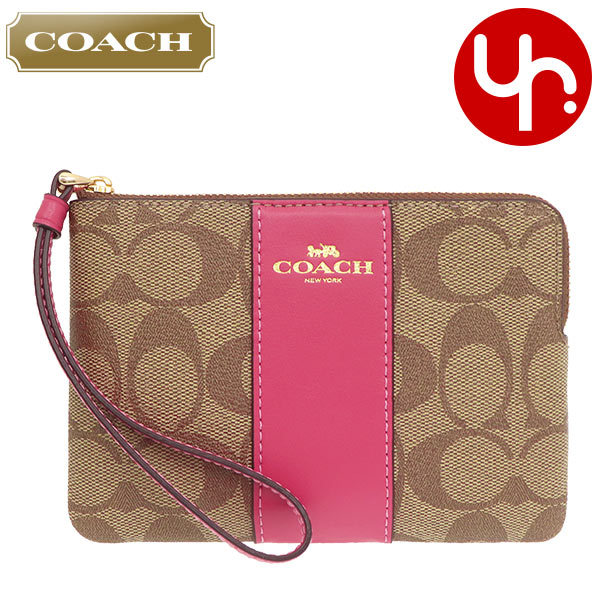 Yahoo! Yahoo!ショッピング(ヤフー ショッピング)コーチ COACH 小物 ポーチ F58035 58035 カーキ×ストロベリーヘイズ シグネチャー PVC レザー コーナー ジップ リストレット アウトレット レディース