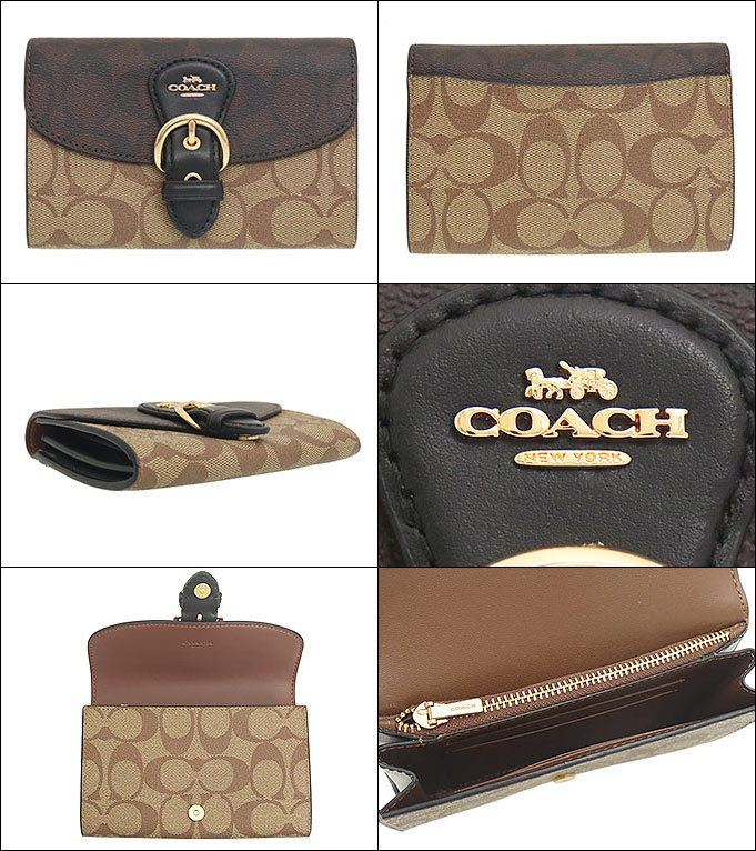 コーチ COACH 財布 二つ折り財布 FC6897 C6897 カーキ×ブラウンマルチ クリオ カラーブロック シグネチャー PVC レザー  ウォレット アウトレット レディース