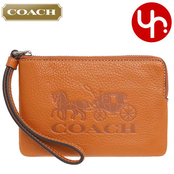 Yahoo! Yahoo!ショッピング(ヤフー ショッピング)コーチ COACH 小物 ポーチ FC7420 C7420 ジンジャー ホース アンド キャリッジ エンボスド レザー コーナー ジップ リストレット アウトレット レディース