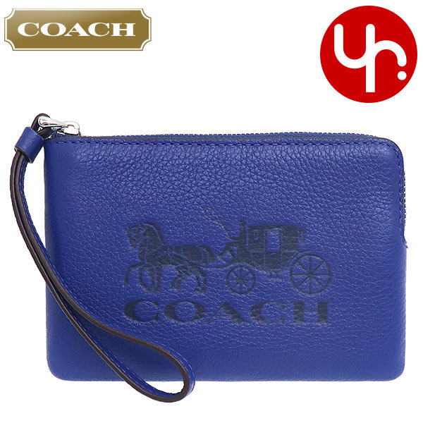 Yahoo! Yahoo!ショッピング(ヤフー ショッピング)コーチ COACH 小物 ポーチ FC7420 C7420 スポーツブルー ホース アンド キャリッジ エンボスド レザー コーナー ジップ リストレット アウトレット レディース