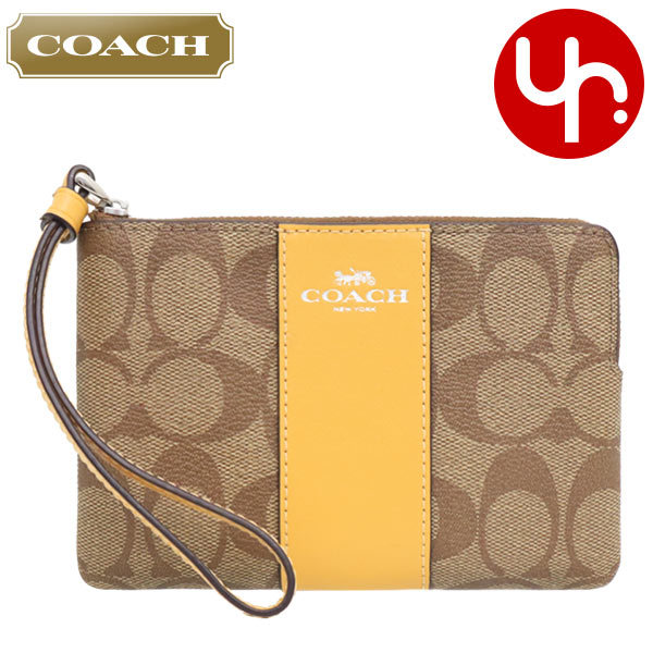 Yahoo! Yahoo!ショッピング(ヤフー ショッピング)コーチ COACH 小物 ポーチ F58035 58035 カーキ×ハニカム シグネチャー PVC レザー コーナー ジップ リストレット アウトレット レディース