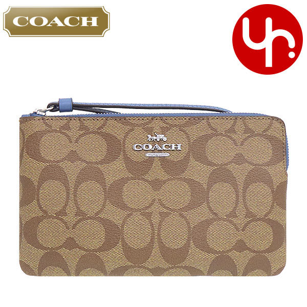 Yahoo! Yahoo!ショッピング(ヤフー ショッピング)コーチ COACH 小物 ポーチ F06648 6648 カーキ×ストーンブルー シグネチャー PVC レザー ラージ コーナー ジップ リストレット アウトレット レディース