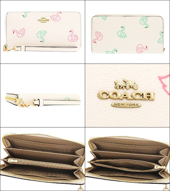 コーチ COACH 財布 長財布 FC8384 C8384 チョークマルチ スワン プリント PVC レザー ジップ アラウンド ウォレット ストラップ付き アウトレット レディース｜import-collection-yr｜02