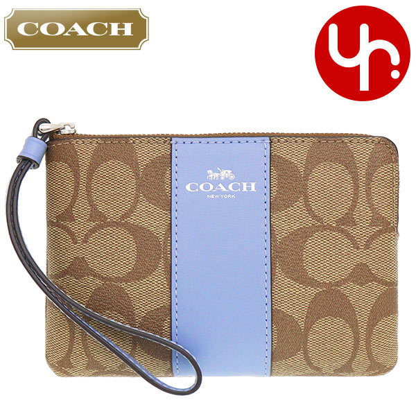 Yahoo! Yahoo!ショッピング(ヤフー ショッピング)コーチ COACH 小物 ポーチ F58035 58035 カーキ×マーブルブルー シグネチャー PVC レザー コーナー ジップ リストレット アウトレット レディース