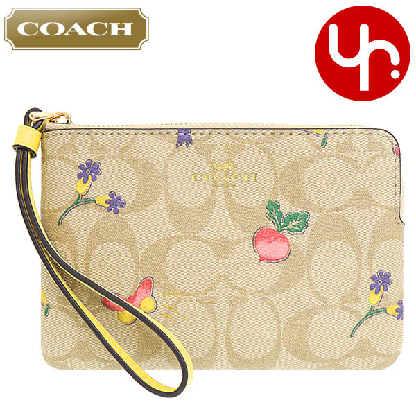 Yahoo! Yahoo!ショッピング(ヤフー ショッピング)コーチ COACH 小物 ポーチ FC8722 C8722 ライトカーキ×レトロイエロー シグネチャー ドリーミー プリント リストレット アウトレット レディース