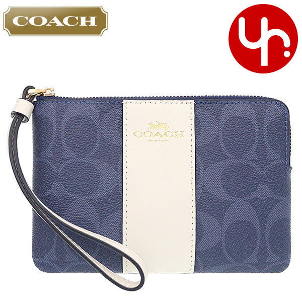 Yahoo! Yahoo!ショッピング(ヤフー ショッピング)コーチ COACH 小物 ポーチ F58035 58035 デニムマルチ シグネチャー PVC レザー コーナー ジップ リストレット アウトレット レディース