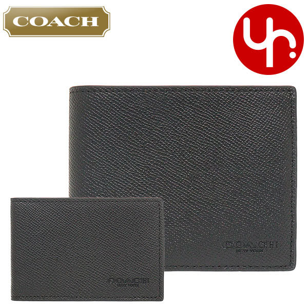 コーチ COACH 財布 二つ折り財布 FC6331 C6331 ブラック 3 IN1 クロスグレーン レザー コンパクト ID ウォレット アウトレット メンズ