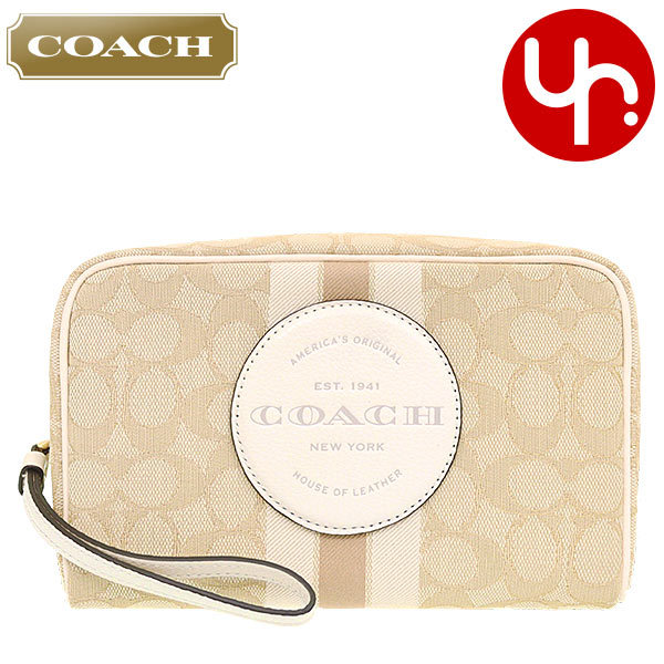 Yahoo! Yahoo!ショッピング(ヤフー ショッピング)コーチ COACH 小物 ポーチ FC9119 C9119 ライトカーキ×チョーク シグネチャー ジャガード ストライプ ロゴ パッチ コスメティック アウトレット レディース