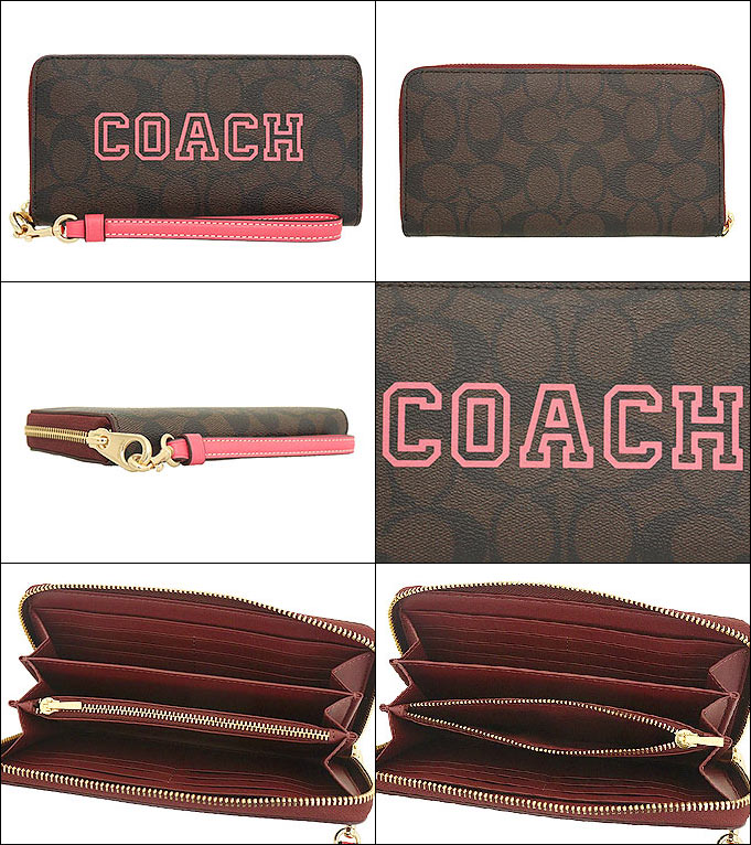 コーチ COACH 財布 長財布 FCB856 CB856 ブラウン×ウォーターメロン ヴァーシティ シグネチャー ロング ジップ アラウンド ウォレット アウトレット レディース｜import-collection-yr｜02