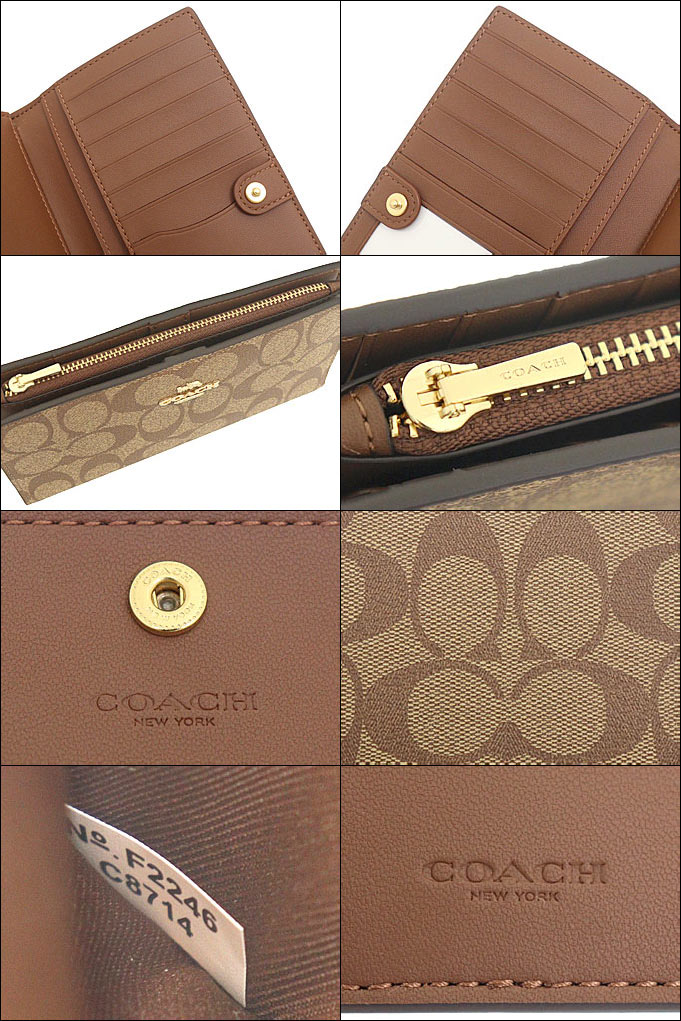 コーチ COACH 財布 長財布 FC8714 C8714 カーキ×サドル2 ラグジュアリー シグネチャー PVC レザー スリム ジップ ウォレット  アウトレット レディース