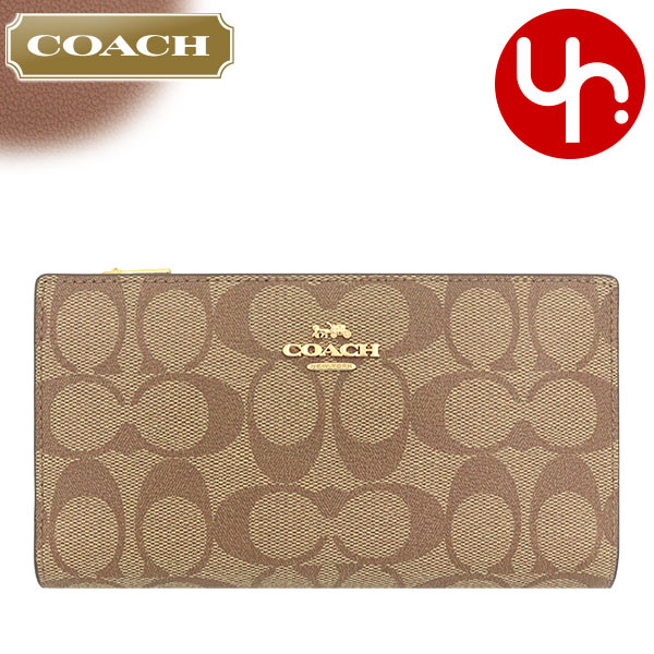 コーチ COACH 財布 長財布 FC8714 C8714 カーキ×サドル2 ラグジュアリー シグネチャー PVC レザー スリム ジップ ウォレット  アウトレット レディース