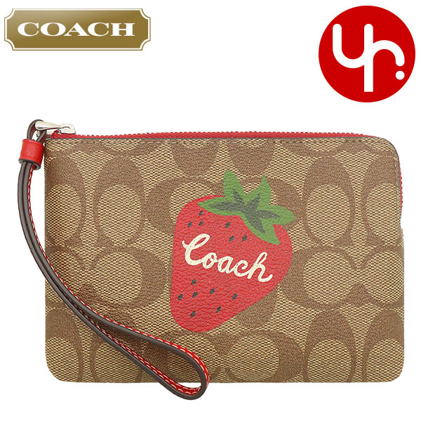 Yahoo! Yahoo!ショッピング(ヤフー ショッピング)コーチ COACH 小物 ポーチ FCH530 CH530 カーキ×エレクトリックレッド シグネチャー ワイルド ストロベリー プリント リストレット アウトレット レディース