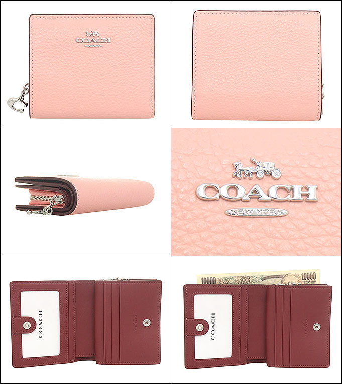 コーチ COACH 財布 二つ折り財布 FC2862 C2862 ライトピンク ペブルド レザー C チャーム スナップ ラウンド ジップ ウォレット  アウトレット レディース