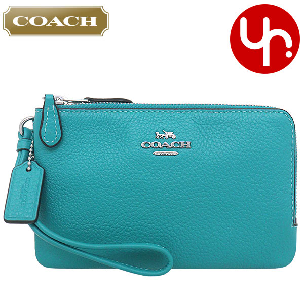 Yahoo! Yahoo!ショッピング(ヤフー ショッピング)コーチ COACH 小物 ポーチ F06649 6649 ティール ラグジュアリー ペブルド レザー ダブル コーナー ジップ リストレット アウトレット レディース