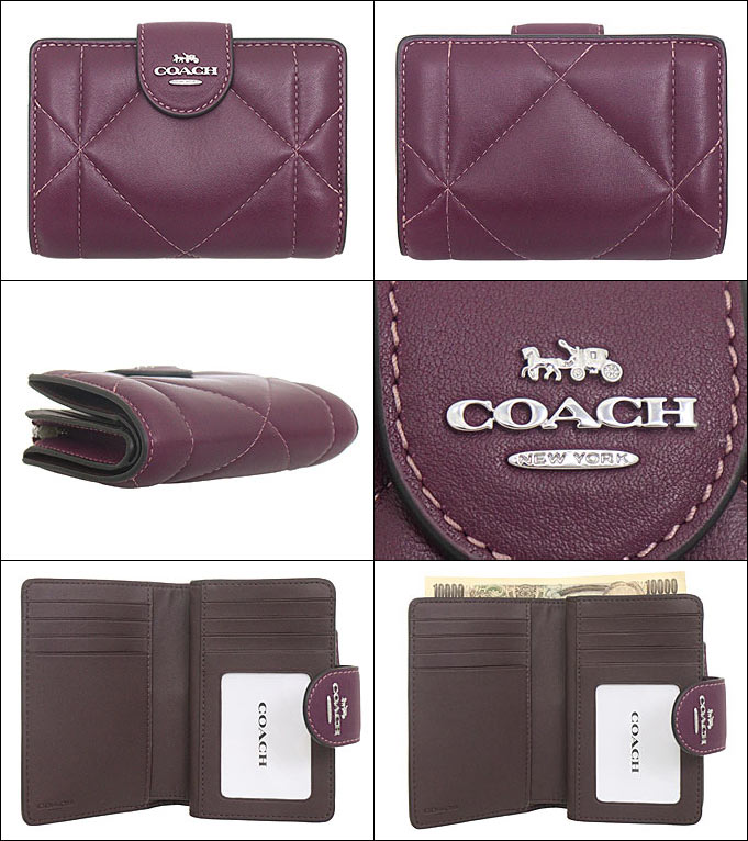 コーチ COACH 財布 二つ折り財布 FCM997 CM997 ディープベリー パフィ ダイヤモンド キルティング ミディアム ジップ ウォレット  アウトレット レディース