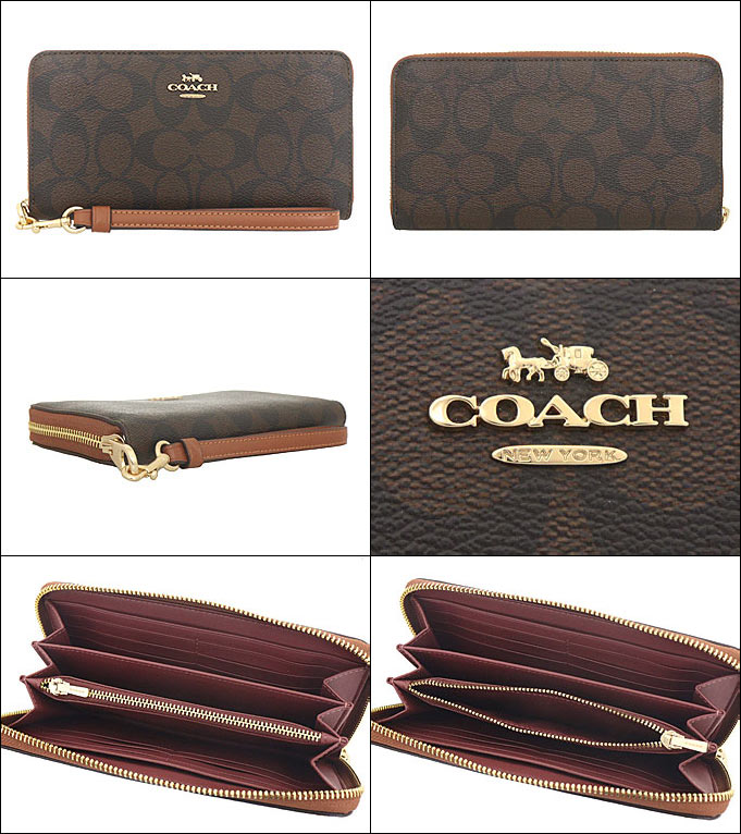 コーチ COACH 財布 長財布 FC4452 C4452 ブラウン×レッドウッド シグネチャー ロング ジップ アラウンド ウォレット アウトレット  レディース