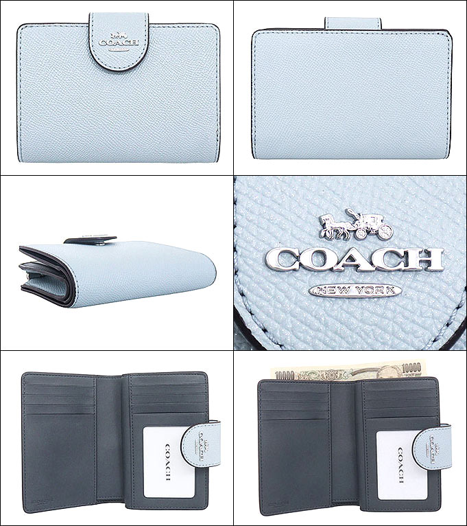 coach sky blue × beige 二つ折り財布-