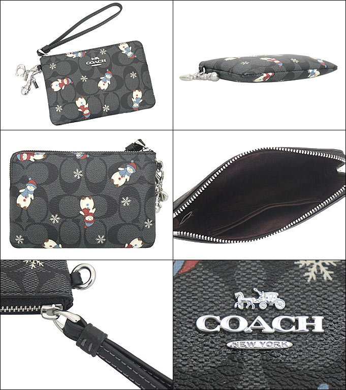 コーチ COACH 小物 ポーチ FCN048 CN048 グラファイト×ブラックマルチ シグネチャー キャンバス スノーマン リストレット チャーム  アウトレット レディース