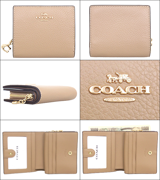 【48時間限定ポイント2％】コーチ COACH 財布 二つ折り財布 FC2862 C2862 トープ ペブルド レザー C チャーム スナップ  ラウンド アウトレット レディース