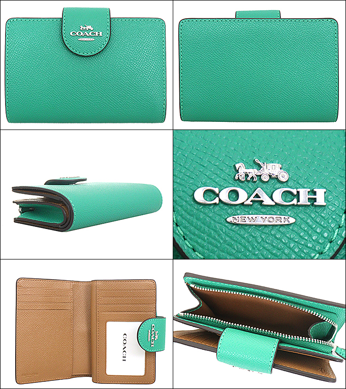 コーチ COACH 財布 二つ折り財布 F06390 6390 ブライトグリーン クロスグレーン レザー ミディアム コーナー ジップ ウォレット アウトレット レディース｜import-collection-yr｜02