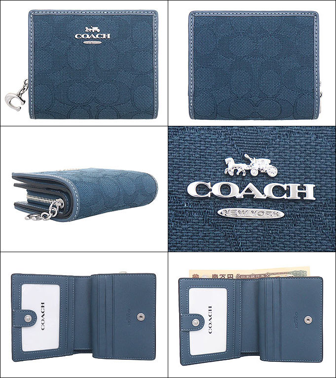 コーチ COACH 財布 二つ折り財布 FCU401 CU401 デニム×ダークデニム シグネチャー ジャカード レザー C チャーム スナップ  ウォレット アウトレット レディース