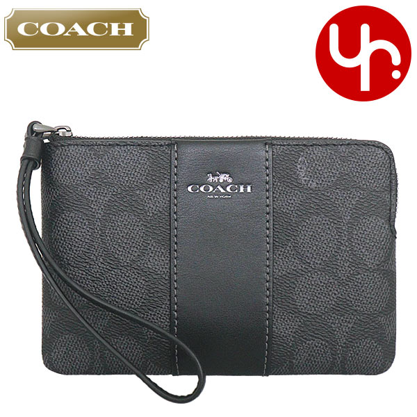 Yahoo! Yahoo!ショッピング(ヤフー ショッピング)【48時間限定ポイント2％】コーチ COACH 小物 ポーチ FCW854 CW854 チャコール×ブラック シグネチャー キャンバス レザー   アウトレット レディース