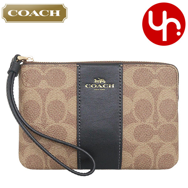 Yahoo! Yahoo!ショッピング(ヤフー ショッピング)【24時間限定ポイント2％】コーチ COACH 小物 ポーチ FCW854 CW854 タン×ブラック シグネチャー コーテッド キャンバス レザー   アウトレット レディース