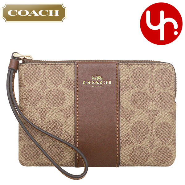 Yahoo! Yahoo!ショッピング(ヤフー ショッピング)コーチ COACH 小物 ポーチ FCW854 CW854 タン×ブラウン シグネチャー コーテッド キャンバス レザー コーナー ジップ リストレット アウトレット レディース