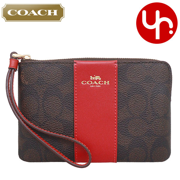 Yahoo! Yahoo!ショッピング(ヤフー ショッピング)【24時間限定ポイント2％】コーチ COACH 小物 ポーチ FCW854 CW854 ウォルナット×ボールドレッド シグネチャー コーテッド キャ  アウトレット レディース