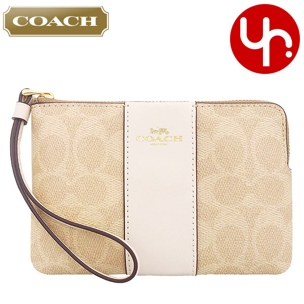 Yahoo! Yahoo!ショッピング(ヤフー ショッピング)コーチ COACH 小物 ポーチ FCW854 CW854 サンド×チョーク シグネチャー コーテッド キャンバス リサイクル レザー リストレット アウトレット レディース