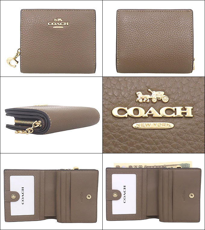コーチ COACH 財布 二つ折り財布 FC2862 C2862 ダークストーン ペブルド レザー C チャーム スナップ ラウンド ジップ ウォレット アウトレット レディース | COACH | 01