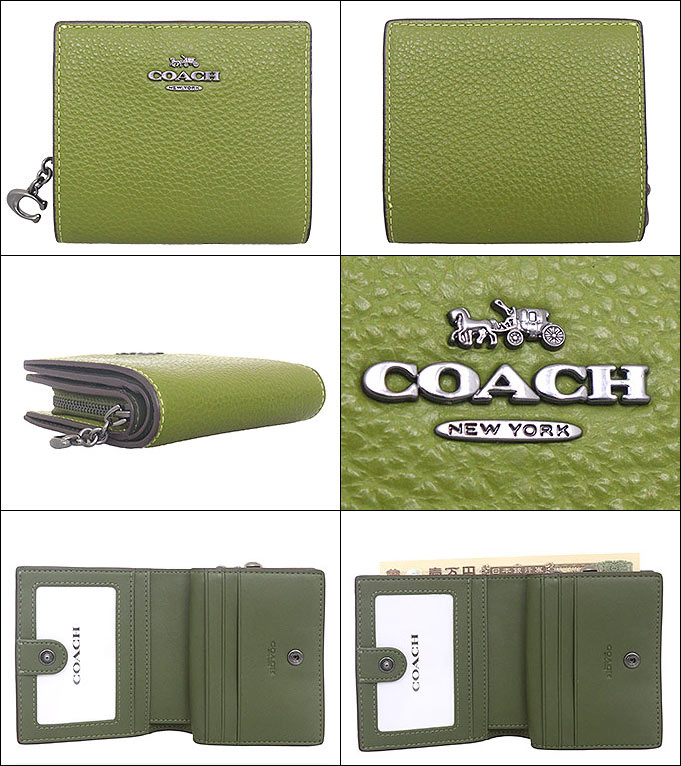 【48時間限定ポイント3％】コーチ COACH 財布 二つ折り財布 FC2862 C2862 ブライトオリーブ ペブルド レザー C チャーム ス  アウトレット レディース | COACH | 01