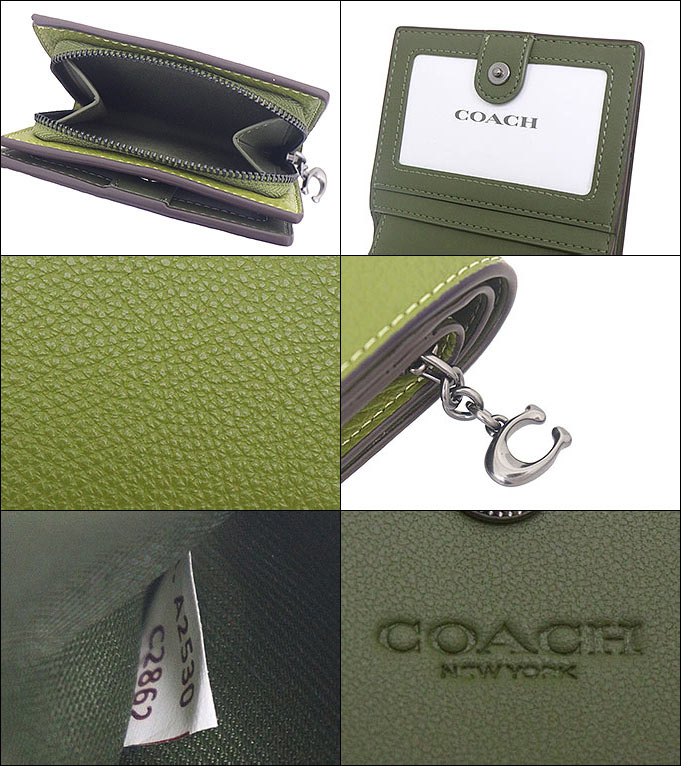 【48時間限定ポイント3％】コーチ COACH 財布 二つ折り財布 FC2862 C2862 ブライトオリーブ ペブルド レザー C チャーム ス  アウトレット レディース | COACH | 02