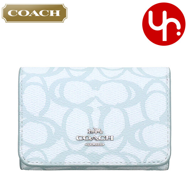 COACH ミニ財布 青 キャンバス COACH コーチ 二つ折り財布 カードケース レディース メンズ