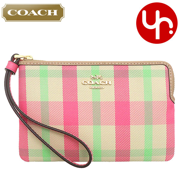 Yahoo! Yahoo!ショッピング(ヤフー ショッピング)コーチ COACH 小物 ポーチ FCBP18 CBP18 ピンクマルチ プラッド キャンバス コーナー ジップ リストレット アウトレット レディース