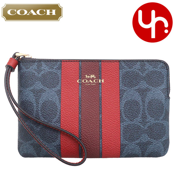 Yahoo! Yahoo!ショッピング(ヤフー ショッピング)コーチ COACH 小物 ポーチ FCBP19 CBP19 デニム×ボールドレッド シグネチャー ヴァーシティ ストライプ コーナー ジップ リストレット アウトレット レディース