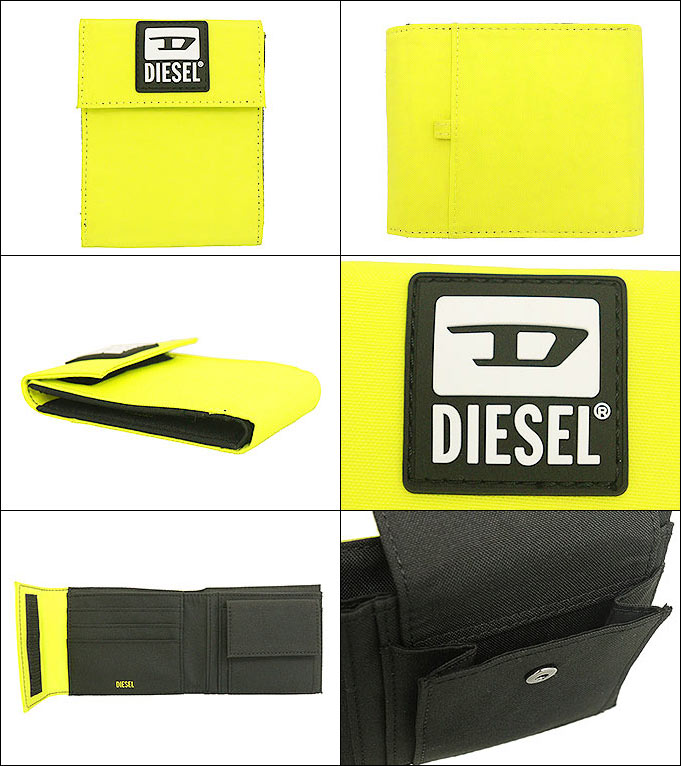 ディーゼル DIESEL 財布 二つ折り財布 X08102 P3383 イエロー HIRESH FD ナイロン ウォレット ネックストラップ付き  メンズ レディース