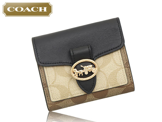 【未使用】COACH 2つ折り財布 コンパクトウォレット カーキ COACH コーチ 財布 二つ折り C0082 カーキ×サドル2 シグネチャー