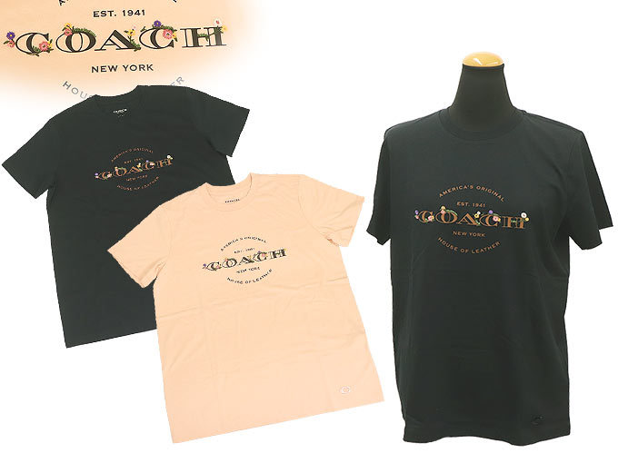 コーチ COACH アパレル Ｔシャツ F33867 33867 ブラック フローラル COACH ロゴ コットン Ｔシャツ アウトレット レディース