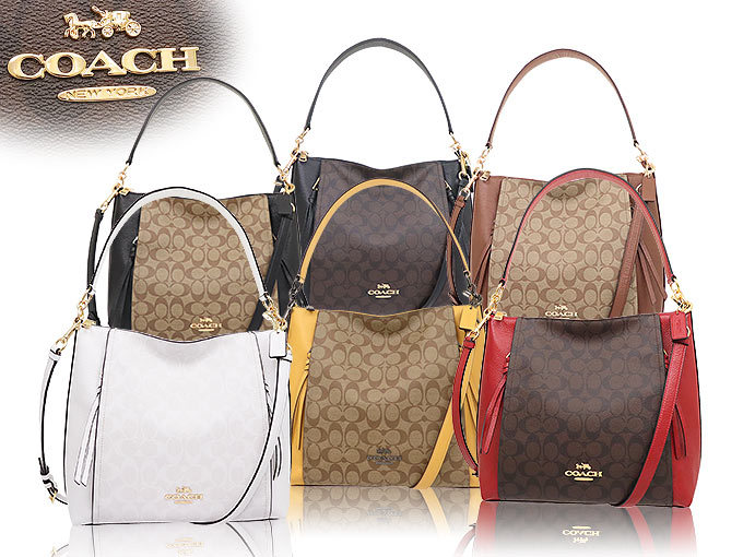 コーチ COACH バッグ ショルダーバッグ F79993 ブラウン×トゥルーレッド ラグジュアリー シグネチャー マーロン ホーボー アウトレット  レディース