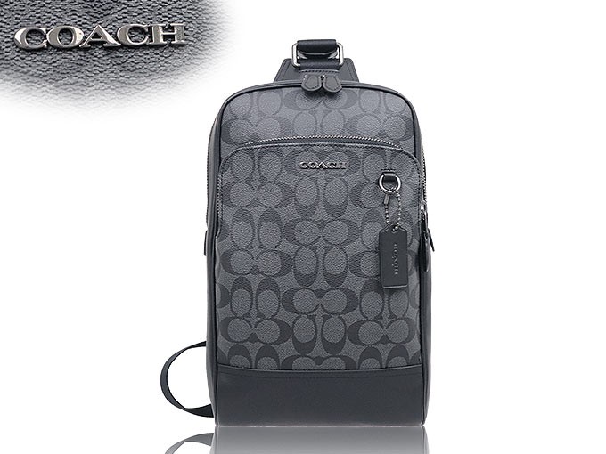 コーチ COACH バッグ ショルダーバッグ F89937 チャコール×ブラック グラハム シグネチャー PVC レザー スリング パック ボディー  バッグ アウトレット メンズ