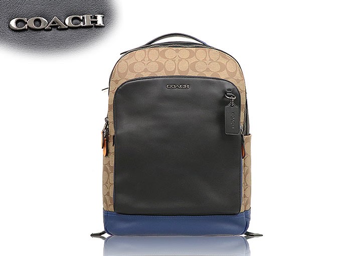 コーチ COACH バッグ リュック F89940 タン×アドミラルマルチ グラハム カラーブロック シグネチャー PVC レザー バックパック  アウトレット メンズ レディース