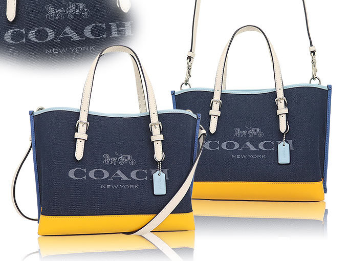 コーチ COACH バッグ トートバッグ FC4085 C4085 デニム×オーカーマルチ ホース アンド キャリッジ キャンバス カラーブロック  レザー アウトレット レディース