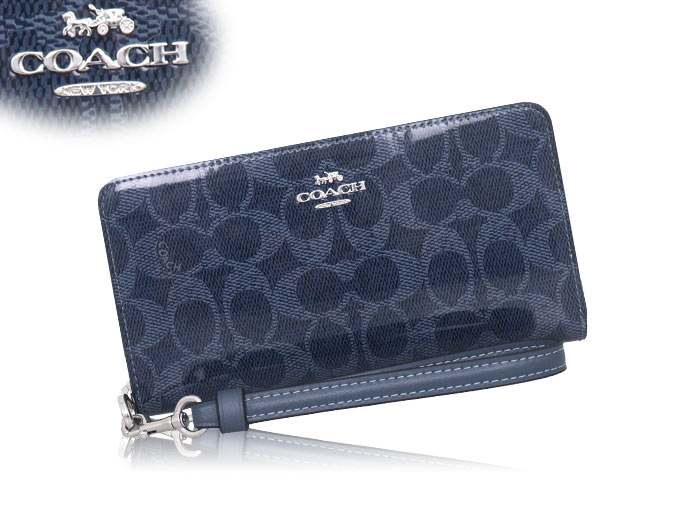 COACH 長財布 デニム　F53769 COACH Long Zip Around Wallet Signature Denim Blue/Red F53769